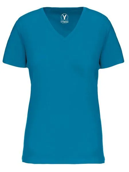 YTWOO YTWOO Basic Damen T-Shirt mit V-Ausschnitt aus Bio-Baumwolle in Conversion, Tropical blue, – Produktbild 2 von 2