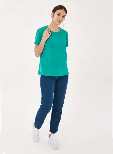 ORGANICATION ORGANICATION T-Shirt aus Bio-Baumwolle und Leinen, Emerald, – Produktbild 2 von 4