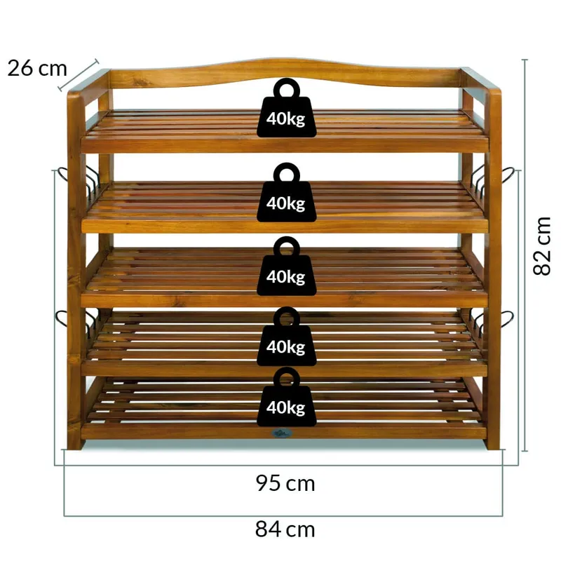 Casaria® Schuhregal 2er-Set Akazienholz 82x95x26cm, Braun, – Produktbild 2 von 2