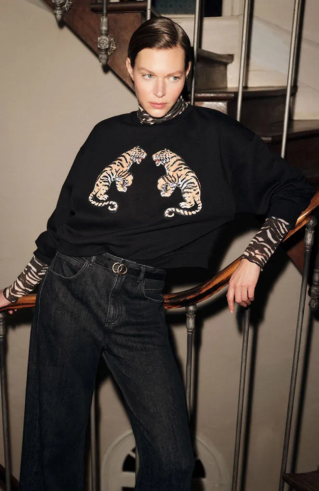 LANIUS LANIUS Damen vegan Sweatshirt Statement Tiger Schwarz, Schwarz, – Produktbild 1 von 2