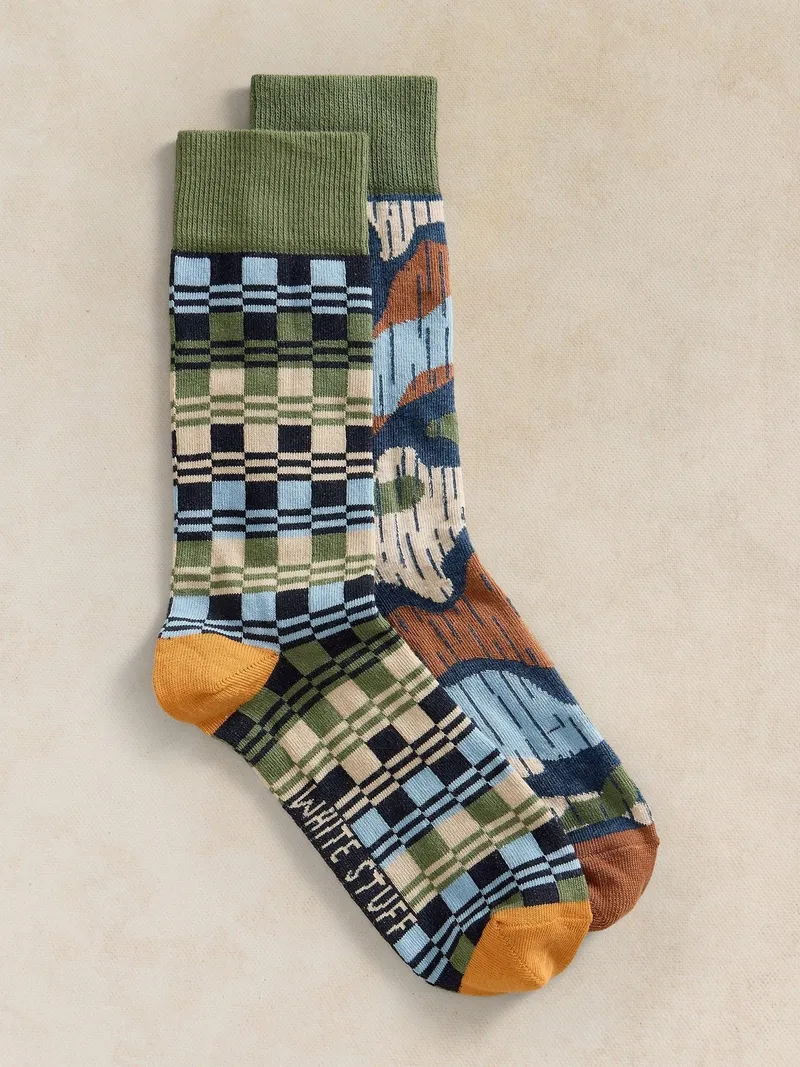 White Stuff 2-er Pack Socken Floral & Karo - 44-46, Blau multi, – Produktbild 1 von 2
