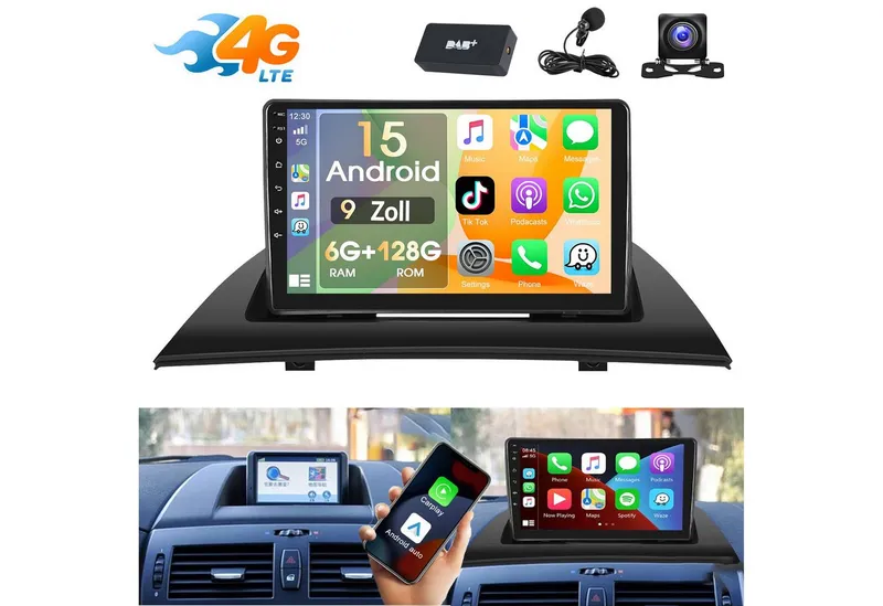 ESSGOO DAB+ Für BMW X3 E83 2004-2012 Carplay 9" Autoradio 6+128G Android 15 Autoradio (6GB+128GB, RDS, 4G LTE, Digitalradio (DAB), FM, SWC, Carplay Android Auto Bluetooth EQ USB GPS Navi WIFI Touchscreen), Schwarz, – Produktbild 1 von 5