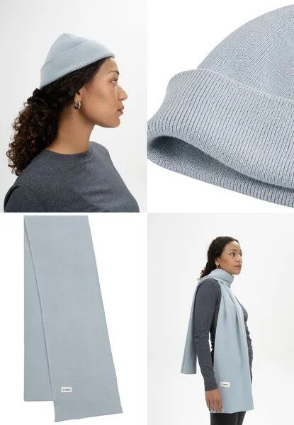 MELA MELA Bundle Feinstrick Mütze kurz LESH + Jacquard Schal ASMEE, Cloudy blue, – Produktbild 1 von 4
