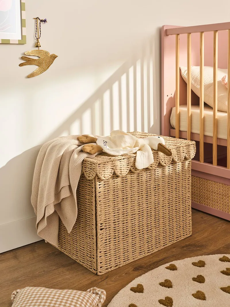 Vertbaudet Aufbewahrungstruhe FESTON mit Deckel Papierkordel Kinderzimmer, Braunbeige, – Produktbild 1 von 4