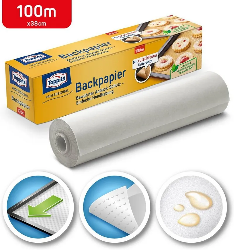 Toppits Toppits Backpapier Toppits Backpapier - 1 x 100 m Rolle, Antihaft, mit Abreiß-Säge, Rutschfest, FSC zertifiziert – Produktbild 3 von 3