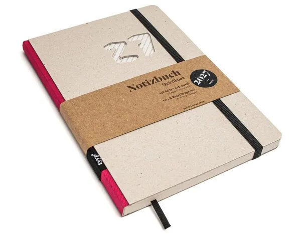 tyyp tyyp Wochenplaner 2027 – Taschenkalender A5 aus Recyclingkarton – grau, vegan & handgefertigt, Pink, – Produktbild 1 von 4