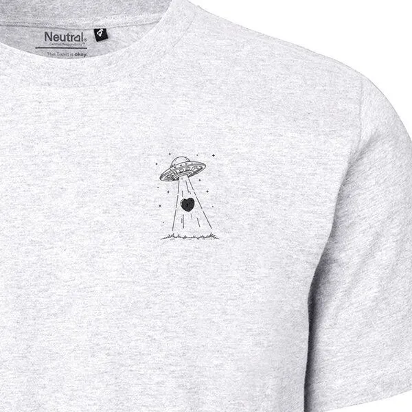 HANDGEDRUCKT HANDGEDRUCKT "Beam it up" Unisex T-Shirt aus reiner Baumwolle (kbA), Ash grey, – Produktbild 1 von 4