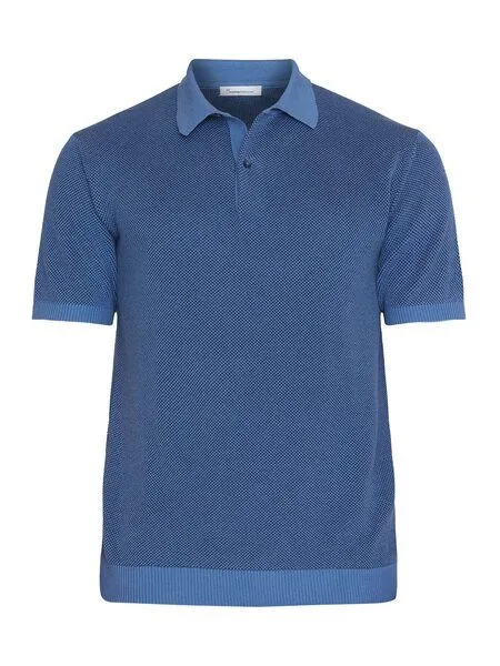 KnowledgeCotton Apparel KnowledgeCotton Apparel Gestricktes Polohemd TWO TONED aus Bio-Baumwolle, Blau (moonlight blue), – Produktbild 4 von 4