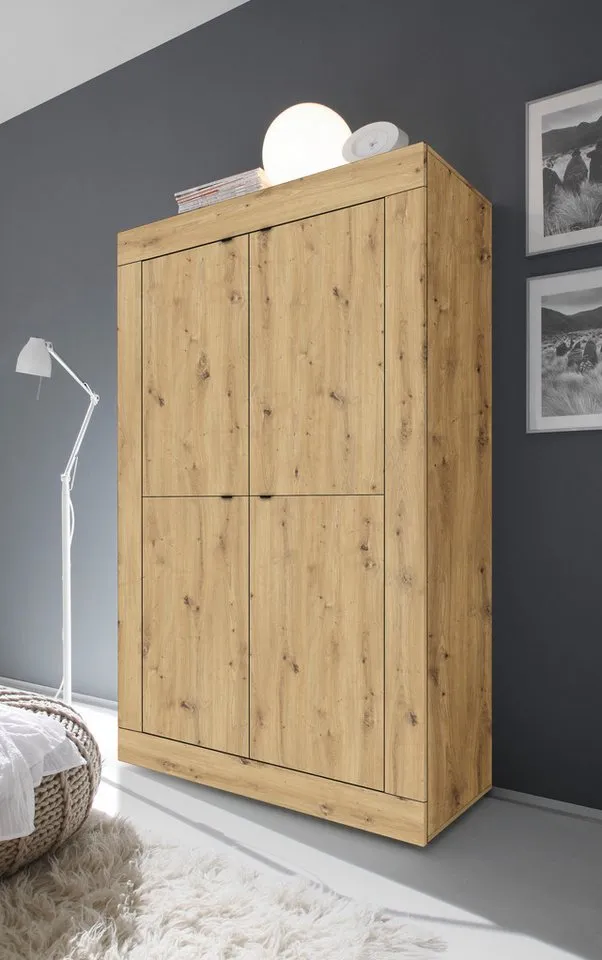 Home affaire Highboard Basic Höhe 162 cm, Breite 102 cm, Kommode 4 Türen, Hochkommode, Metallgriff, moderne Rahmenoptik, viel Stauraum, Farbauswahl, Beige, – Produktbild 2 von 5