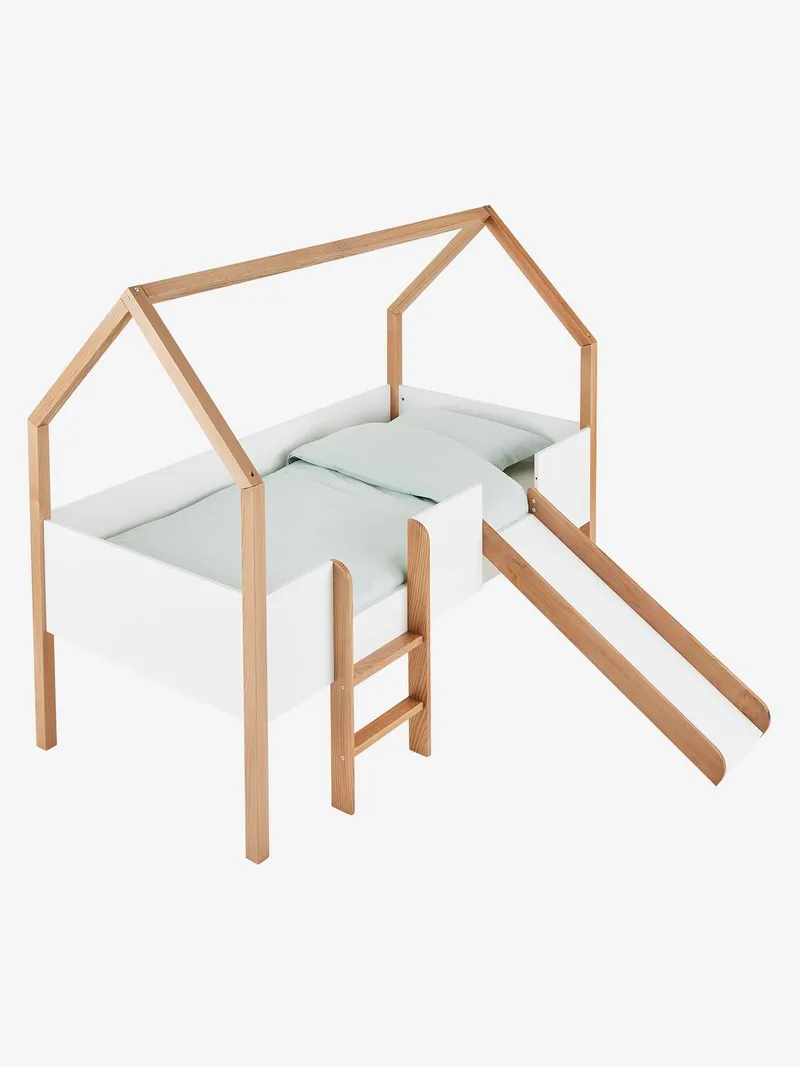 Vertbaudet Kinderzimmer Hausbett mit Rutsche KOKOSNUSS, Weiß, – Produktbild 2 von 3
