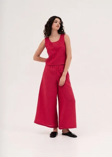 AmourLinen AmourLinen Weite Leinenhose ISABELLA, Magenta (rosa), – Produktbild 3 von 4