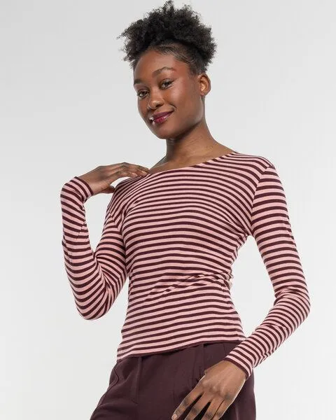 Alma & Lovis Alma & Lovis Geringeltes Longsleeve aus softer Bio-Baumwolle | Ringel Shirt, Woodrose (rosa), – Produktbild 2 von 3
