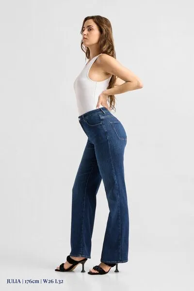 DAWN Damen Jeans DEW High Waist Flared DAWN Bio-Baumwolle, Dark blue, – Produktbild 5 von 6