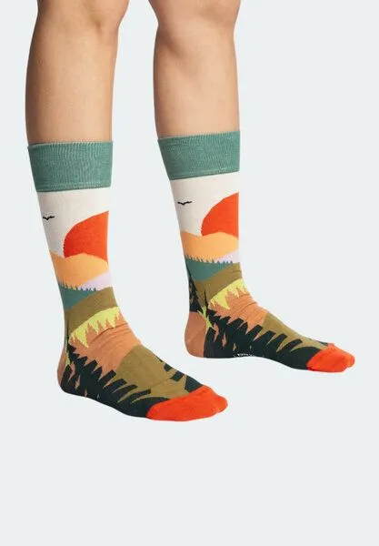 DillySocks DillySocks Socken „Abstract Nature“, Creme, rot, orange, grau-grün, dunkelgrün, schwarz, creme, grün, – Produktbild 1 von 4