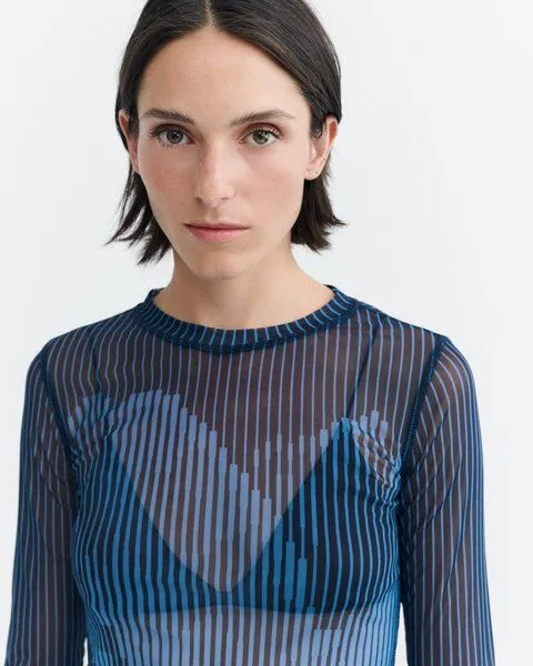 thinking mu thinking mu Tere Top mit Lotus-Druck aus recykeltem Polyester, Blau, – Produktbild 3 von 3