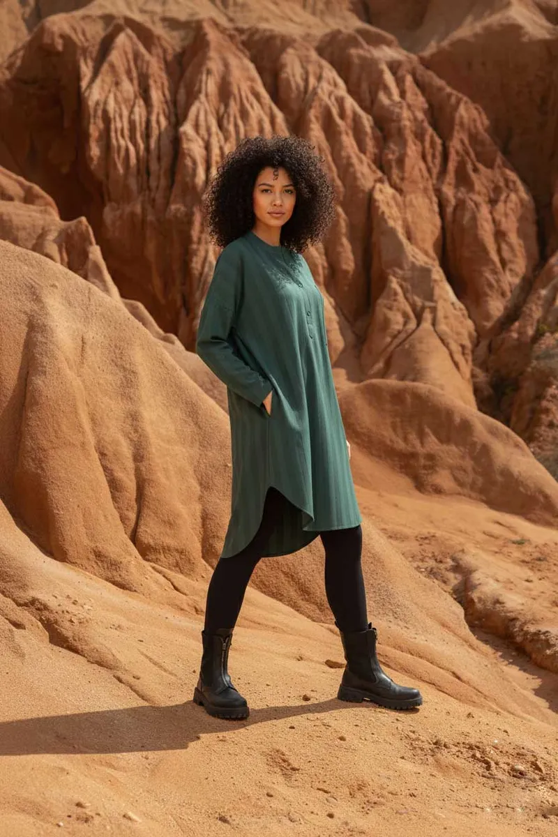 WiDDA WiDDA Damen vegan Tunika Komfi Green Lines, Grã¼n, – Produktbild 1 von 2