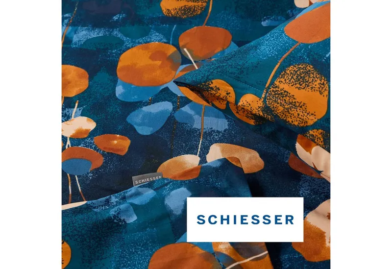 Schiesser Schiesser Bettwäsche Maxima aus weicher Baumwolle mit floralem Muster, Renforcé, 2 teilig, OEKO-TEX® MADE IN GREEN, Blau, – Produktbild 4 von 5