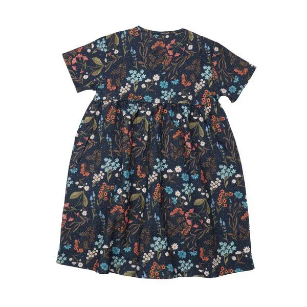 Walkiddy Kinder Kleid GOTS zertifiziert Bio-Baumwolle, Dunkelblau, Blumenmuster, Knopfleiste, Walkiddy, Blau, – Produktbild 2 von 3