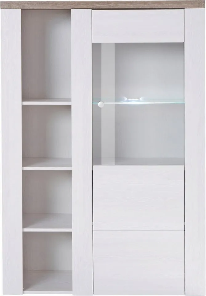 OTTO home Vitrine Larona, zeitlose Glasvitirne, Hochschrank Höhe 145 cm Stauraumvitrine mit dekorativer Rahmenoptik, Weiß, – Produktbild 3 von 5