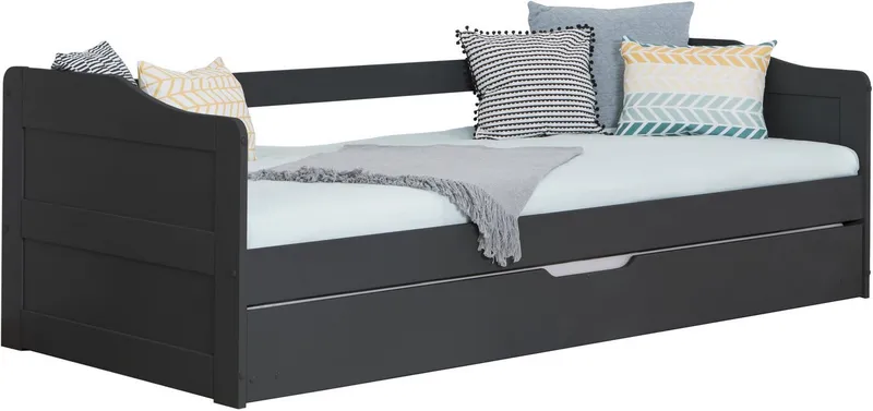 TICAA TICAA Funktionsbett Melinda, Daybett, Jugendbett, 2 Schlafplätze, Schublade auf Rollen, FSC®-zertifizierte Kiefer, 2 Rollroste, Massivholz, Grau, – Produktbild 2 von 5