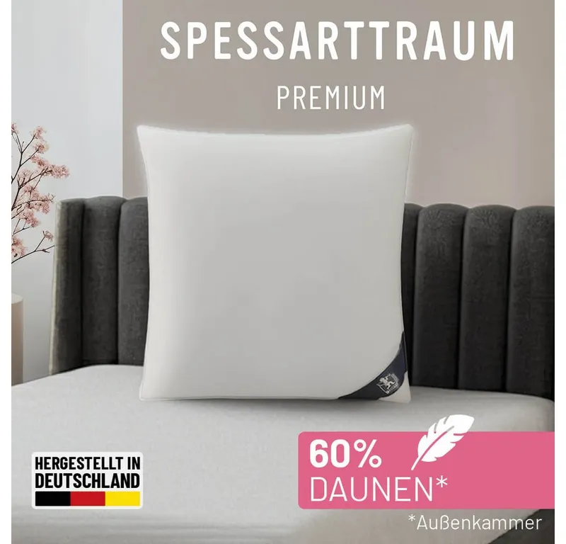 Spessarttraum Spessarttraum 3-Kammer-Kopfkissen Premium, Füllung: 60% Gänsedaunen / 40% Gänsefedern, Klasse 1, Downpass zertifiziert (Außenkammern), Bezug: 100% Baumwolle, Made in Green, Hausstauballergiker geeignet, gute Stützkraft, Seitenschläfer & Rückenschläfer, Weiß, – Produktbild 3 von 7