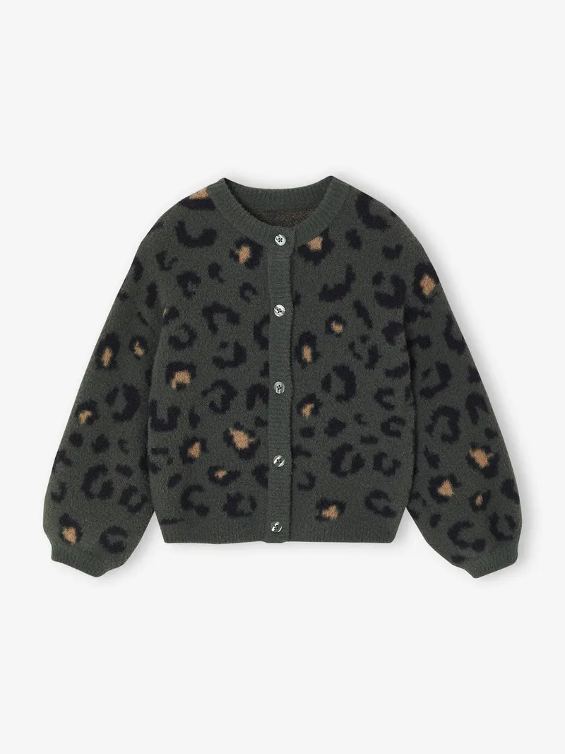 Vertbaudet Flauschige Mädchen Strickjacke mit Tiermuster leo, Grün leo, – Produktbild 4 von 4