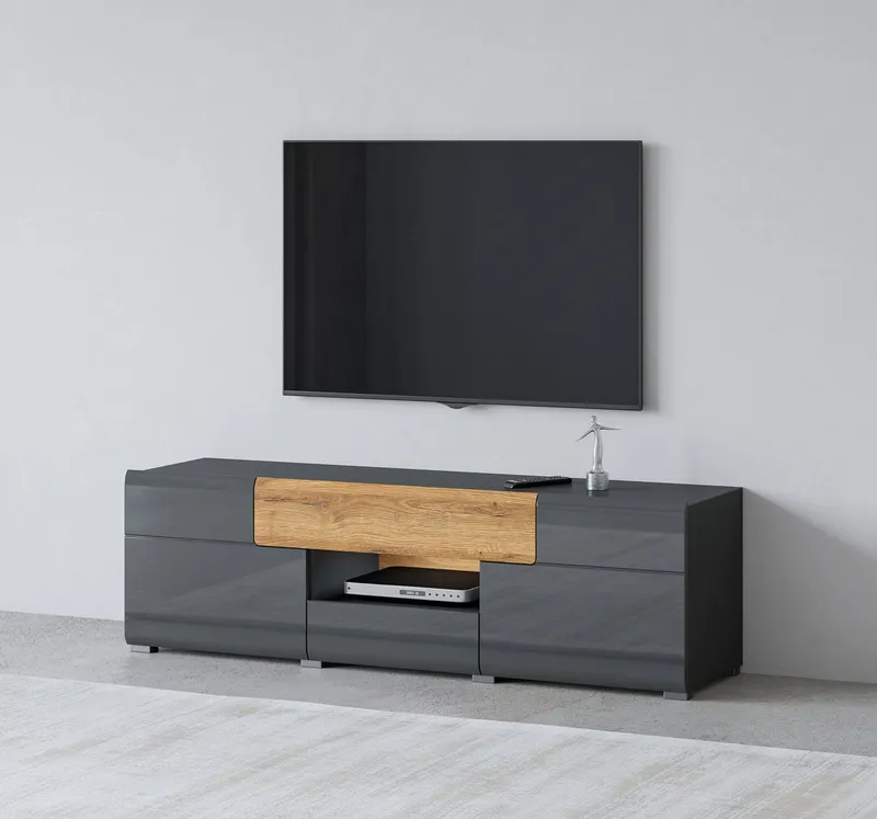 OTTO home Lowboard Toledo,Breite 159cm, trendige TV-Schrank mit dekorative Fräsungen, TV-Board ohne Beleuchtung, TV-Kommode mit viel Stauraum, Schwarz, – Produktbild 1 von 5