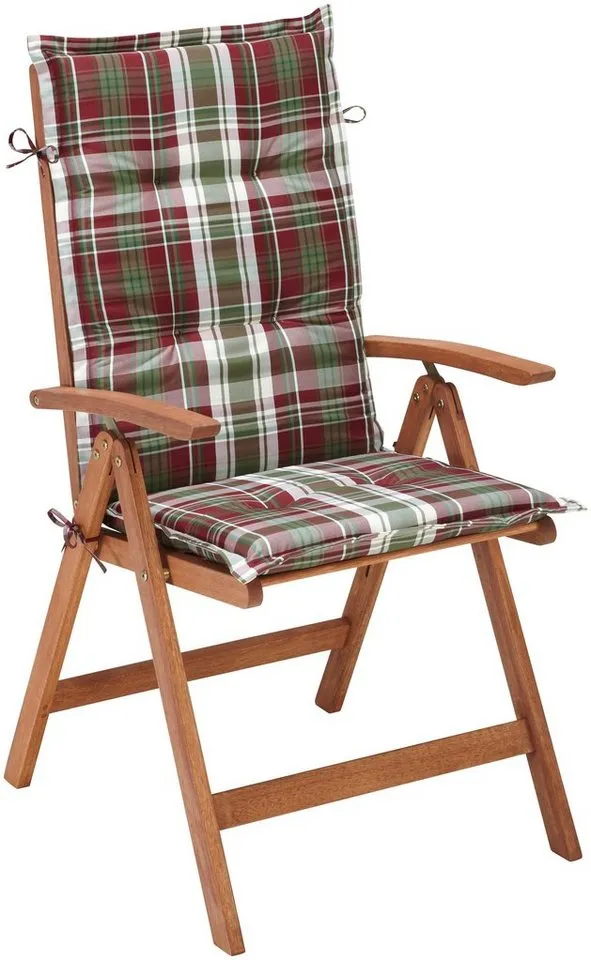 Merxx Merxx Balkonset Borkum, (5-tlg., 2x Klappsessel, inkl. Sitz- und Rückenkissen, 1x Klapptisch Ø 65 cm), Eukalyptusholz, FSC® Mix, geeignet für 2 Personen, Braun, – Produktbild 3 von 5