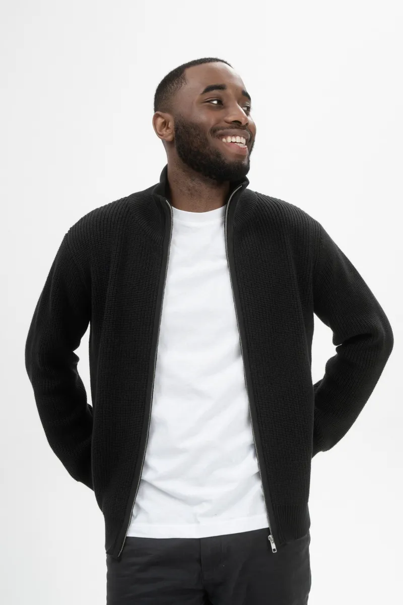 MELA MELA Herren vegan Strickjacke Rippe Taksh Schwarz, Schwarz, – Produktbild 2 von 2