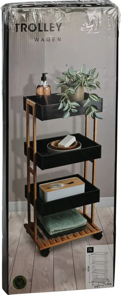 Koopman Badregal Schwarz Holz Aufbewahrung Bambus 84cm Ablage Bad, Stück 1-tlg., 4 Etagen, Schrank, Handtuchhalter, Badezimmer, 84cm hoch, Braun, – Produktbild 4 von 4