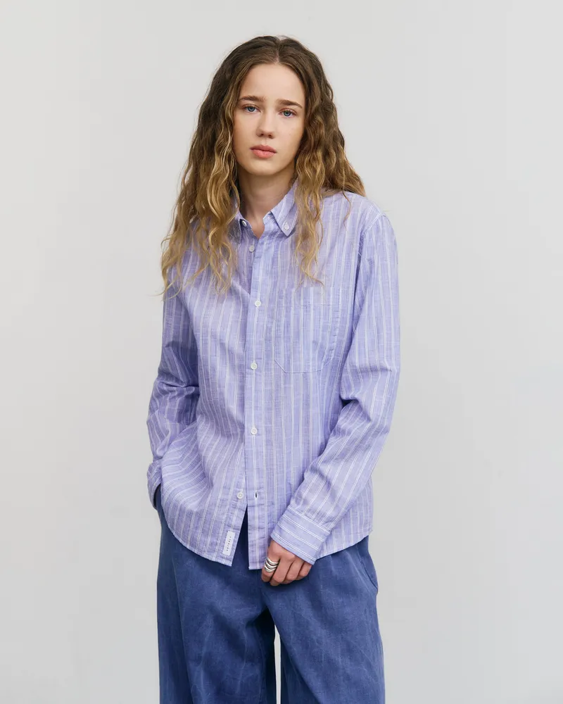 Rotholz Rotholz Damen vegan Hemd Button Down Blau Gestreift, Blau, – Produktbild 1 von 2