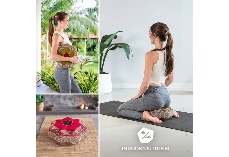 livasia Meditationskissen Zafukissen Stern klein, vegan und handgefertigt, 30x15cm, Kapok, Grün|rot, – Produktbild 3 von 5