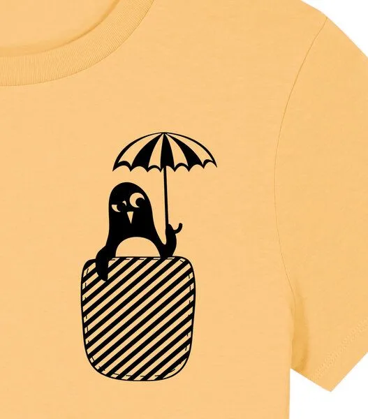 päfjes päfjes Pinguin Paul mit Schirm - Fair Bio Vegan - Frauen T-Shirt, Gelb, – Produktbild 3 von 4
