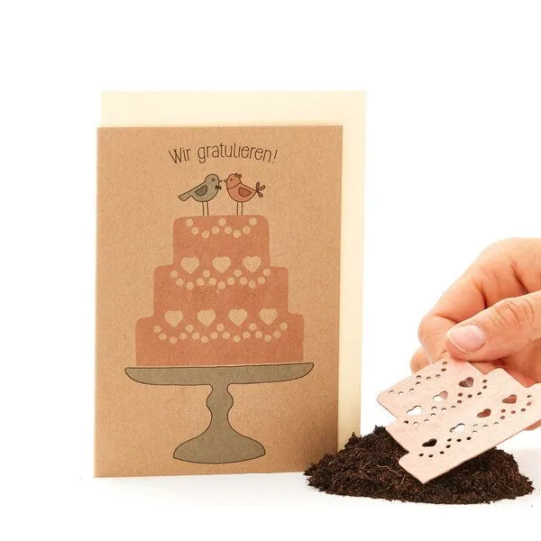Die Stadtgärtner Die Stadtgärtner Glückwunschkarte zur Hochzeit mit Hochzeitstorte aus Saatpapier – Produktbild 2 von 3