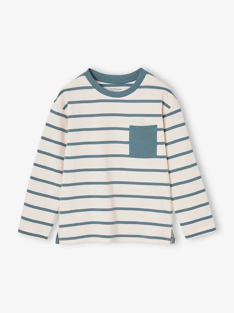 Vertbaudet Jungen Langarm-Ringelshirt, Aqua, – Produktbild 1 von 3