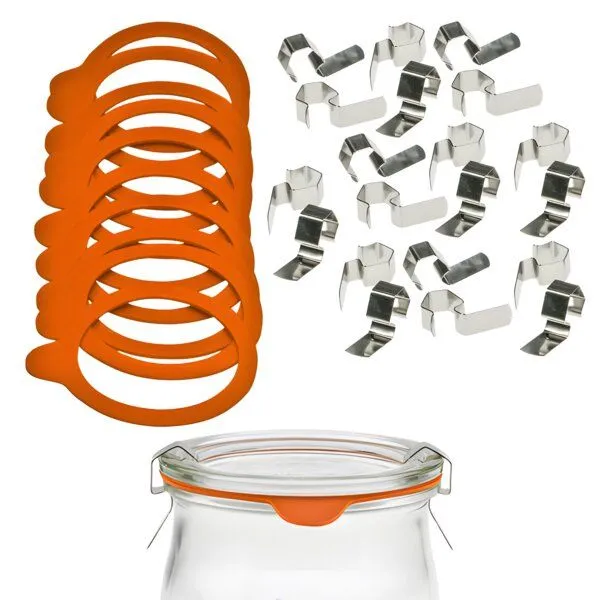 mikken mikken Einmach-Set: 10 Weckringe aus Naturkautschuk & 20 Metallklammern – für Weckgläser Ø 8 cm – Produktbild 1 von 4