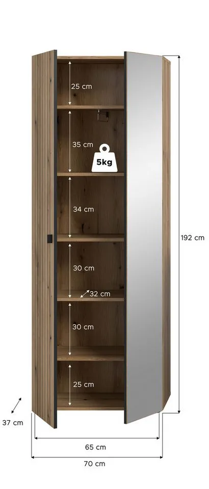 furnling Garderobenschrank Stalon ausziehbare Kleiderstange, Rillenfräsung in Paneeloptik, Höhe 192 cm, Braun, – Produktbild 5 von 5