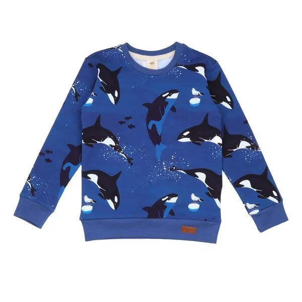 Walkiddy Kinder Sweatshirt GOTS zertifiziert, dunkelblau, Orca-Allover, Bio-Baumwolle, weich – Walkiddy – Produktbild 1 von 1