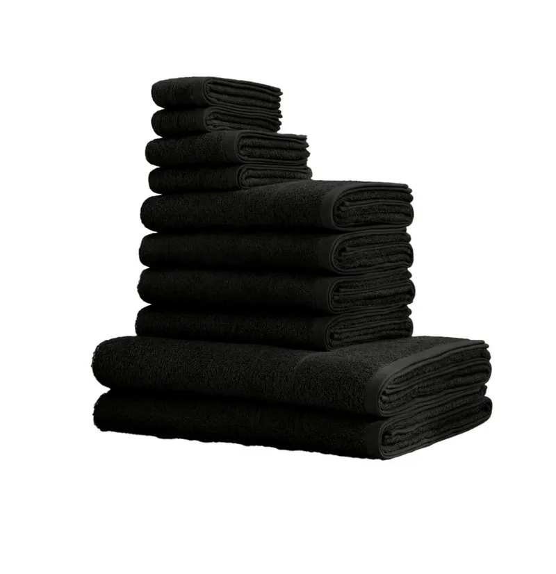 OTTO home Handtuch Set Inga, 3 Qualitäten, Duschtücher, Handtücher, Gästetücher, Seiftücher, Walkfrottier (10-St), Handtücher mit feiner Bordüre, 100% Baumwolle, Schwarz, – Produktbild 6 von 8