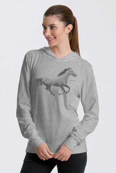 Peaces.bio - handbedruckte Biomode Peaces.bio - handbedruckte Biomode Bio-Jersey-Kapuzensweater Horsepower, Hellgrau, – Produktbild 1 von 1