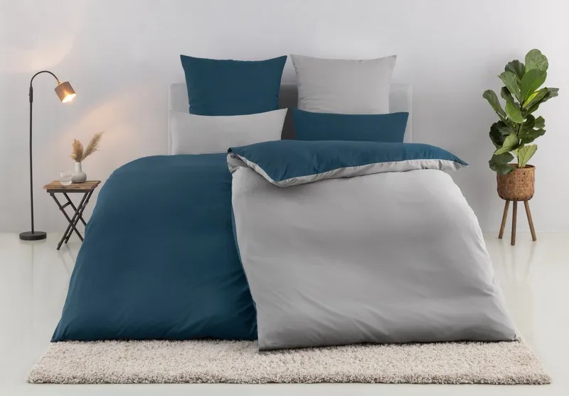 OTTO home Wendebettwäsche Desner2 100% Microfaser, extra weich, allergikerfreundlich, Microfaser, 2 teilig, Premium Qualität, uni, schnell trocknend, pflegeleicht, ab 135x200 cm, Blau|grau, – Produktbild 7 von 7