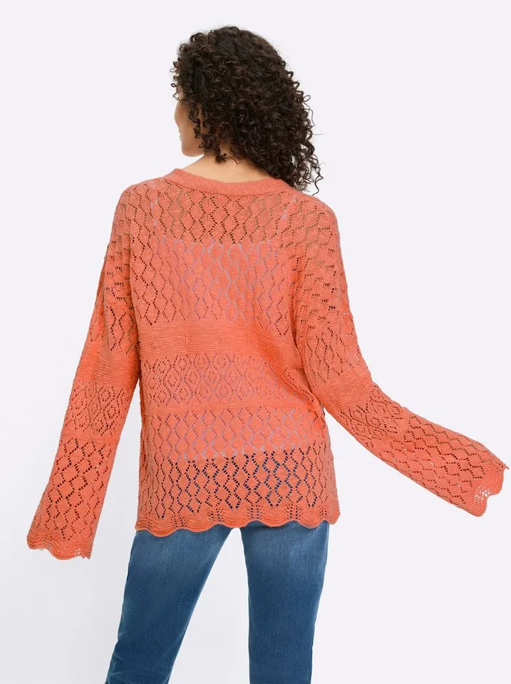 heine heine Strickjacke Cardigan Langarm Ajourstrick, Orange, – Produktbild 2 von 5