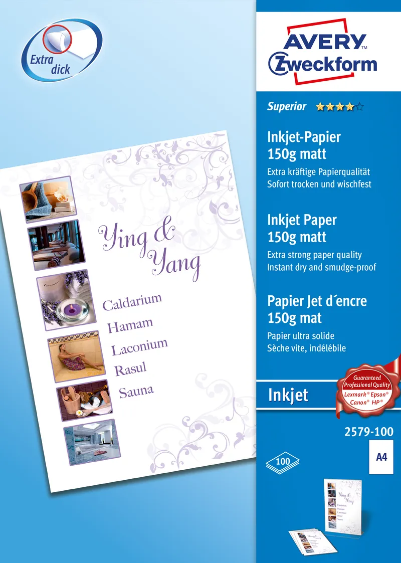 Avery Zweckform Avery Zweckform 100 Blatt Superior Inkjet Papier 150g – Produktbild 1 von 2