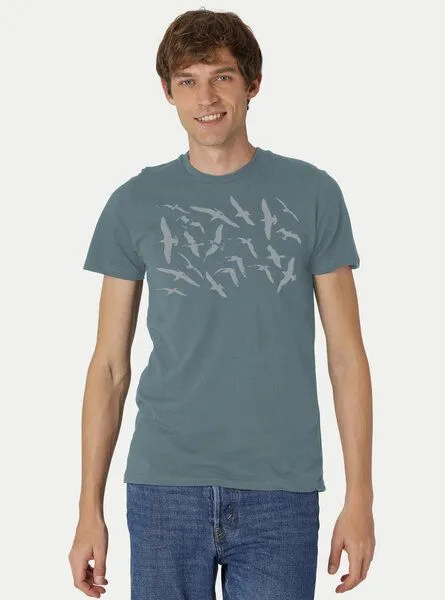 Peaces.bio - handbedruckte Biomode Peaces.bio - handbedruckte Biomode Fit T-Shirt Möwen Herren, Petrol, – Produktbild 1 von 2