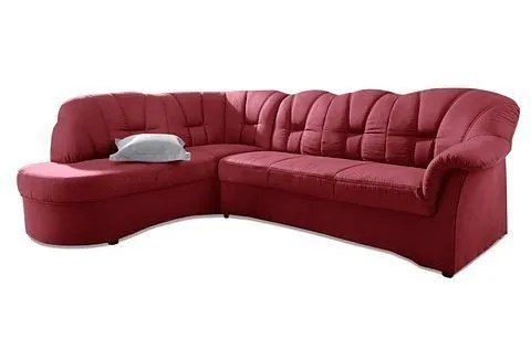 DOMO collection Ecksofa Papenburg, zeitlose Rückensteppung, elegante Armlehne, L-Form, mit Ottomane, wahlweise mit Bettfunktion, Rot, – Produktbild 3 von 8