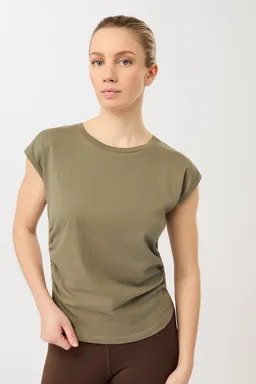 mandala MANDALA Damen vegan Top Side Ruffled Khaki – Produktbild 1 von 1