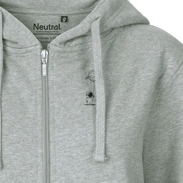 HANDGEDRUCKT HANDGEDRUCKT "Kosmokind" Frauen Zip Hoody Neutral, Grey, – Produktbild 1 von 3