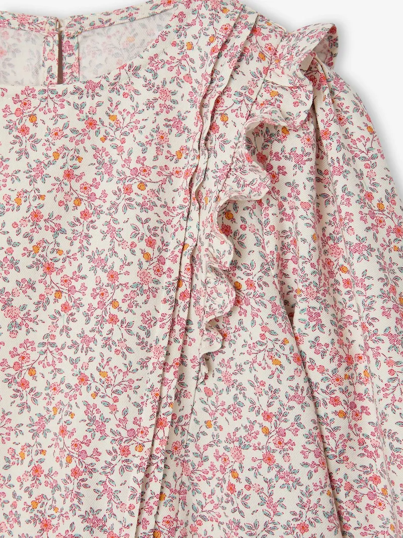 Vertbaudet Vertbaudet Kleid mit Volants Mädchen langärmlig, Vanille, – Produktbild 3 von 4
