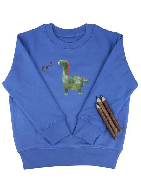 MelaDi Meladi Kinder Sweater aus Biobaumwolle - Dino auf Aqua Blue, Aqua blue, – Produktbild 1 von 5