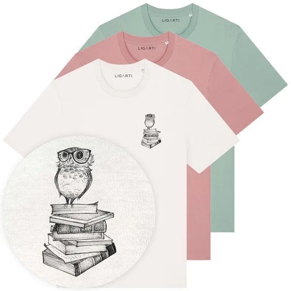 LIGARTI T-Shirt – Büchereule – LIGARTI Tiermanufaktur, Mintgrün, – Produktbild 1 von 4